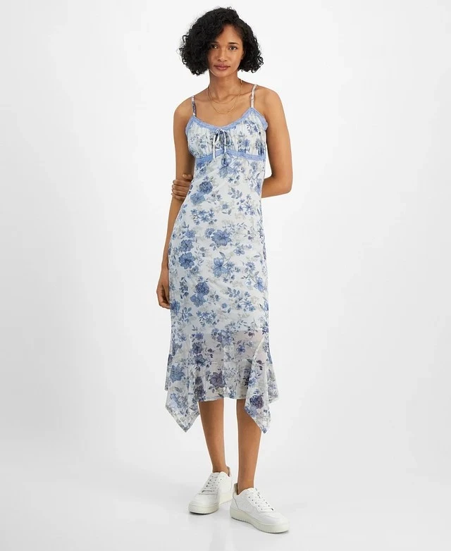 Blue And White Floral 90s Inspired Slip Dress - Image 1 of 4