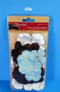 RETIRED RARE 7 GYPSIES VELVET FLOWERS CHOCOLATE BLUEBERRY 30PC. EMBELLISHMENTS 3 - Picture 1 of 2