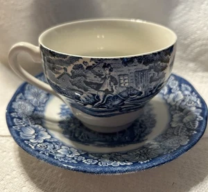 Liberty Blue by Staffordshire Cup and Saucer Set Old North Church England - Picture 1 of 4