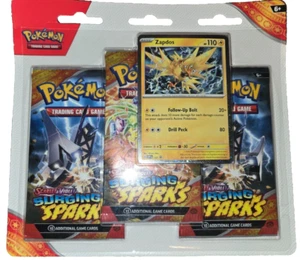 Pokemon TCG Scarlet & Violet Surging Sparks 3-Pack Blister |Zapdos |BRAND NEW - Picture 1 of 2