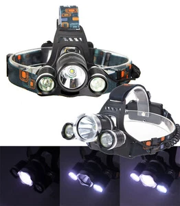 TORCIA LAMPADA FRONTALE LED RICARICABILE 3 LED 5000 LUMEN CREE T6 R5 RJ3000 - Foto 1 di 1