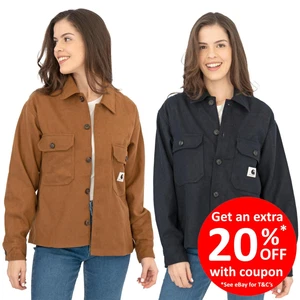 Carhartt WIP Womens Wiston Shirt Jacket Wool Blend Collared Brown Navy Pockets