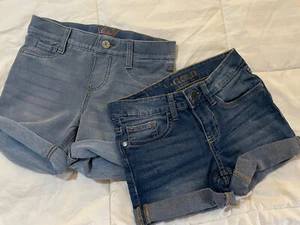 Studio V By Vigoss Knit Denim Shorts & V Gold Roll Cuff Girls Sz 10 - Picture 1 of 9