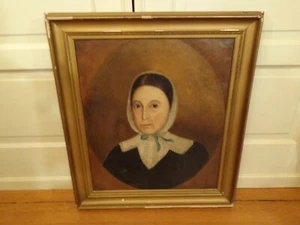  Antik 19. Öl auf Leinwand Portrait Gemälde einer Dame von E.R. Fidler, 1847 - Bild 1 von 9