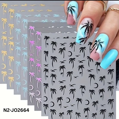 Pegatinas 3D para uñas de palmera - Calcomanías tropicales para arte en uñas de playa - Puesta de sol y verano Na Foto 1 de 4