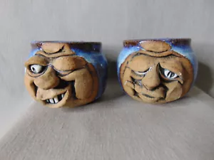 2, lustige Gesicht Hand geworfen Keramik Kaffee/Teetassen - Bild 1 von 10