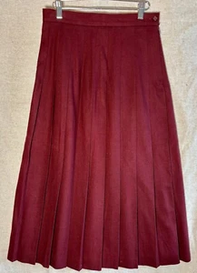 L. L. Bean Classic Wool Burgundy Pleated Long Skirt Size 10 Vintage made in usa - Picture 1 of 5