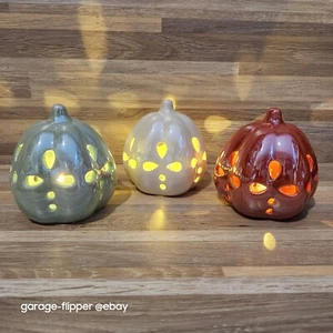 LED Light Up Gourd Ceramic Glowing Fall Table Decor Orange White Green - Picture 1 of 10