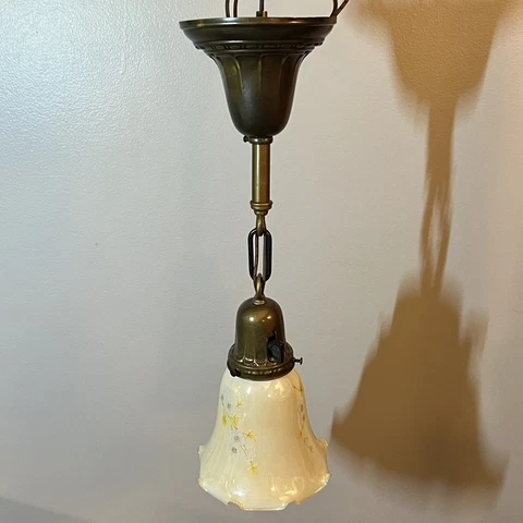 Rewired Single Antique Brass Pendant Fixture With Milk White Globe Rare 58C Cover