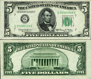 FR. 1966 G $5 1950-E Federal Reserve Note Chicago G-E Block AU+ - Picture 1 of 3