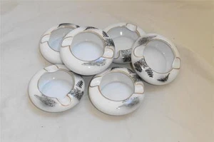 6 Fukagawa Arita #903 LANDSCAPE BLACK Small Ashtrays EUC - Picture 1 of 4
