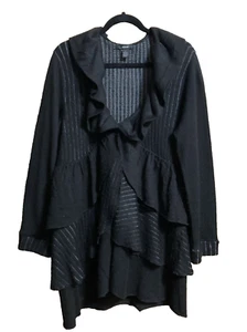 Alfani Womens Sz L Knit Layered Black & Pinstrip Drapey Cardigan - Picture 1 of 17