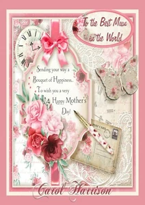 Personalised Mothers Day Card Flowers and Butterfly in a retro design - Picture 1 of 2