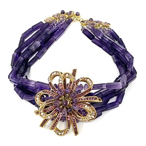 Siman Tu Nyc Choker Necklace Amethyst 6 Strand Haute Couture Runway Gossip Girl - Picture 1 of 10