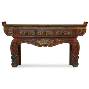 US Seller - Vintage Elmwood Grand Imperial Oriental Altar Console Table - Picture 1 of 5