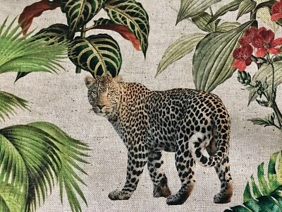 Safari Zoo Africa Animal Digital Print Fabric Linen Look Jungle Canvas 108" wide - Image 1 of 4
