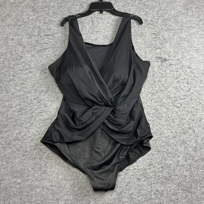 Traje de baño Miraclesuit para mujer 24W negro de una pieza control abdominal fruncido Foto 1 de 4