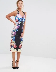 TED BAKER Wandteppich Blumenmuster Schnalle Riemen Midi Kleid Größe 2 UK10 EUR36 US6 UVP £149 - Bild 1 von 17