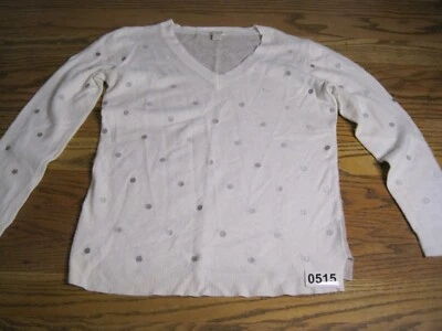 J.Crew Women's Large V Neck Sweater Ivory White Gray Polka Dots Merino Wool - Image 1 of 4