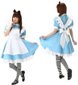 Alice in Wonderland Costume Waitress Uniform Maid Blue Dress Halloween Cosplay