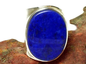 Adjustable Blue Oval Lapis Lazuli Sterling Silver 925 Ring - Picture 1 of 6