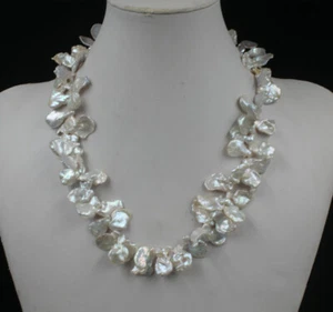 Natural White luster baroque 12x14 mm kasumi pearl necklace 18" - Picture 1 of 6