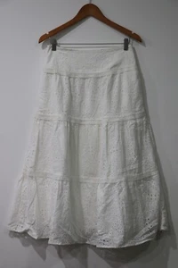 Dotti Womens Midi Skirt Size 10 White Broderie Tiered 100% Cotton No Stretch VGC - Picture 1 of 15