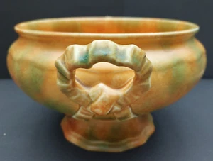 Royal Cauldon Art Deco footed bowl in green & orange with ribbon handles - Picture 1 of 11