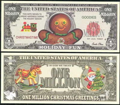 Gingerbread Man Christmas Million Dollar Funny Money Novelty Note + FREE SLEEVE