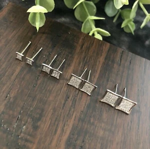 Pendientes micro pavimentos cuadrados cúbicos de zirconio enchapados en oro blanco 14K regalos - Imagen 1 de 9