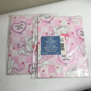 NOS Vintage American Greetings Baby Girl Wrapping Paper 2 Lot - Picture 1 of 3