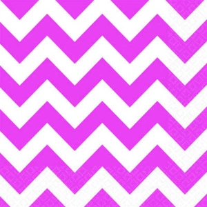Bright Pink Chevron Lunch Napkins Princess Birthday Party Serviettes Tableware - Picture 1 of 1