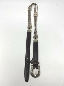 Brighton Belt Womens Metal Leather M 44309 Brown Silver Hearts 36 1/2" Long - Picture 1 of 12