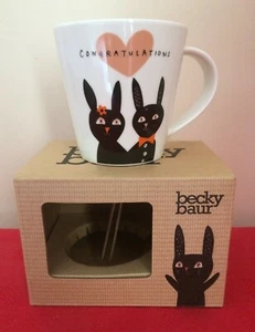 Becky Baur CONGRATULATIONS Cool Bunnies Design Ceramic Mug Cup BNIB Gift - Picture 1 of 9