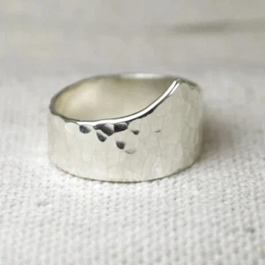 Solid 925 Sterling Silver Hammered Chevron Band Wide Tiara For Statement Ring - Picture 1 of 5