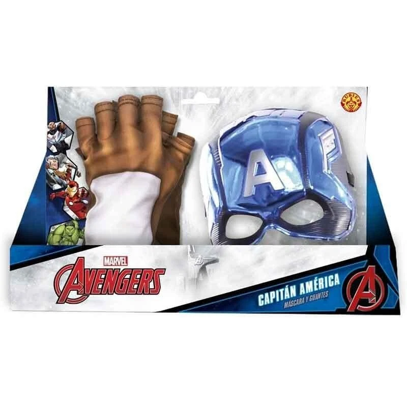 SET CARNEVALE CAPITAN AMERICA MARVEL  MASCHERA + GUANTI AVENGERS ORIGINALE BIMBO - Immagine 1 di 1