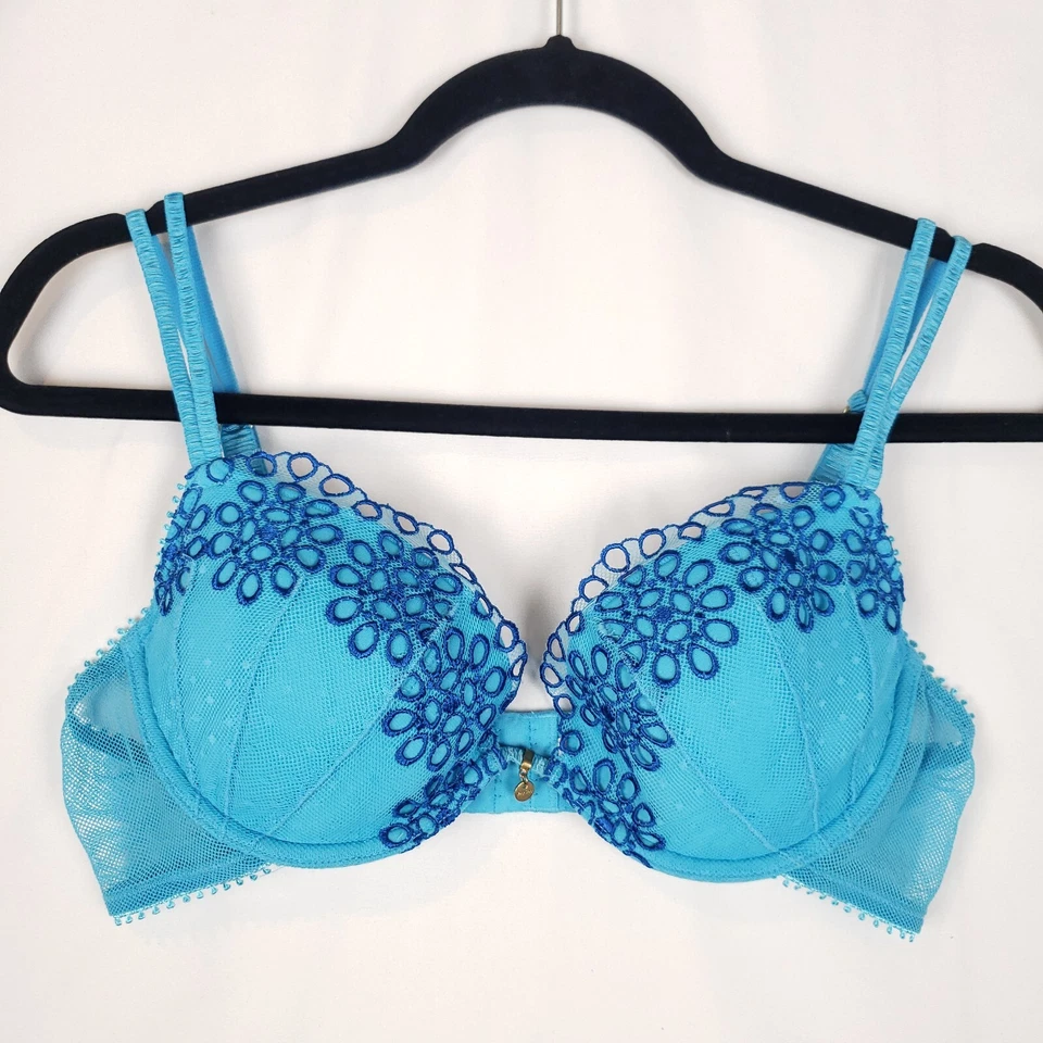 Sutiã Victorias Secret muito sexy balconet levemente forrado 36C bordado azul 2006 - Imagem 1 de 4