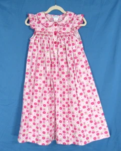 VIVE LA FETE Pink FLORAL Cotton Twill SMOCKED Flutter Sleeve A-LINE DRESS Sz 4 - Picture 1 of 6