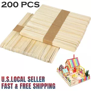 200 Pcs Craft Sticks Ice Cream Sticks Popsicle Sticks 4.5 inch Natural Wood - Picture 1 of 8