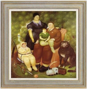 "PINTURA AL ÓLEO ARTÍSTICA REPRODUCCIÓN DE FERNANDO BOTERO Familia Grasa SOBRE LIENZO 36""X36" - Imagen 1 de 2