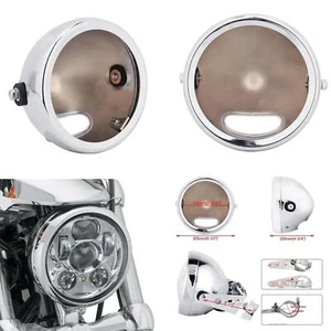 Motorcycle 5.75" LED Headlight Housing Bucket Mount Side Forks Bracket Chrome - Picture 1 of 12