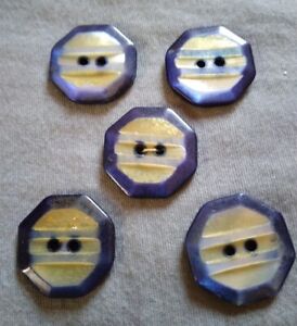 5 Antique Dyed Blue Mother of Pearl Buttons.