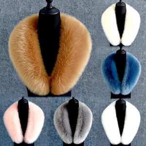 Women Winter Thick Faux Fox Fur Collar For Coat Down Jacket Hood Hat Scarf Shawl - Picture 1 of 26