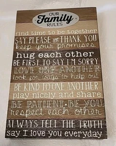 Holz rustikale Familienregeln dekoratives Schild Liebe Freundlichkeit 14" x 9" x 1,5" - Bild 1 von 7