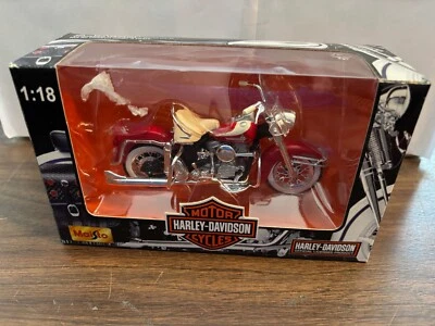 2002 Maisto Harley Davidson FLH Duo Glide 1958 Red Motorcycle 1:18 Diecast - Image 1 of 3
