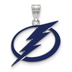 Sterling Silver Rhodium-plated Tampa Bay Lightning Large Enameled Pendant - Picture 1 of 2