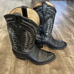 Vintage Tony Lama Black Leather Cowboy Boots / Style 6903 / Size 10.5 EE - Picture 1 of 11