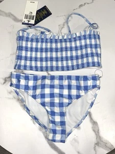 NWT Girls Polo Ralph Lauren Blue-White Gingham 2 Pc Bikini Swimsuit Sz 10 - Picture 1 of 6