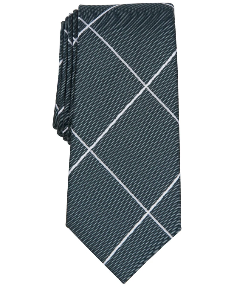 Alfani Men's Murray Grid Plaid Pattern Tie Necktie Green 2 3/4"