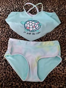 Justice Girls 2 Piece Flounce Top Bikini Swimsuit, Size L (12-14) Turtle - Picture 1 of 8